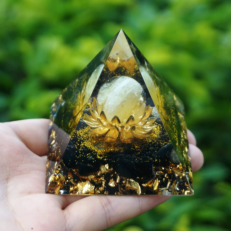 Citrine Crystal Sphere With Obsidian Quartz Pyramid