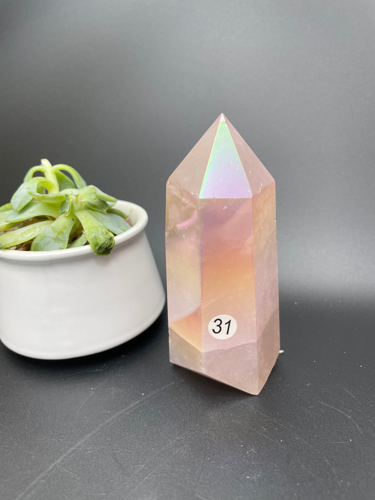 Aura rose quartz tower