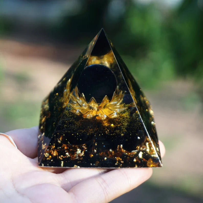 Lotus Flower  Orgone Pyramid,Obsidian