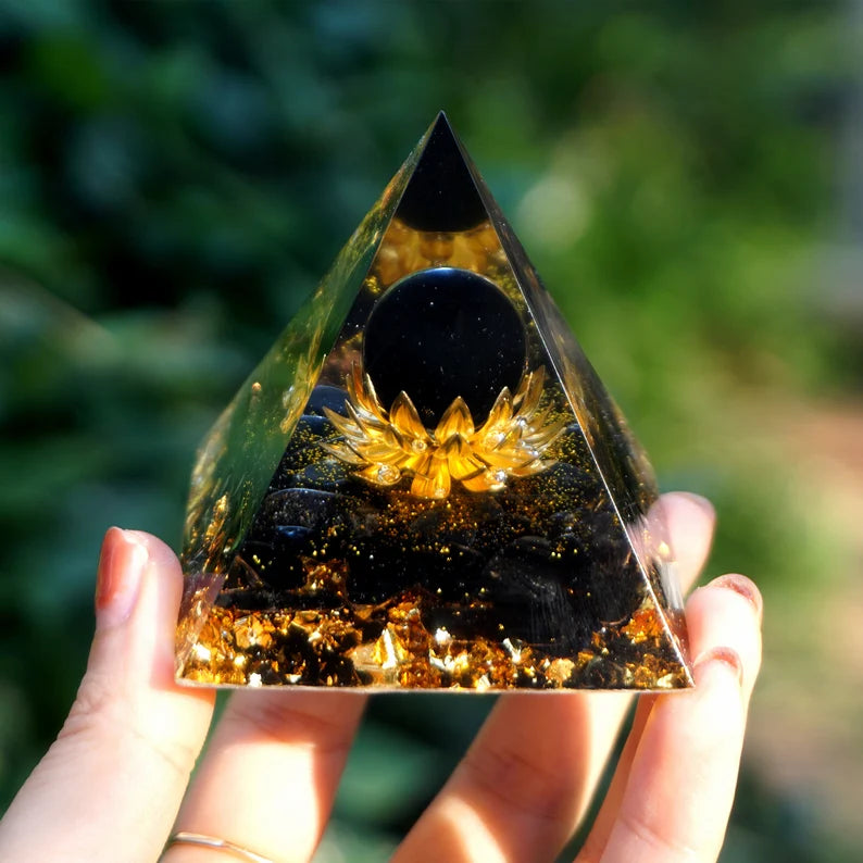 Lotus Flower  Orgone Pyramid,Obsidian