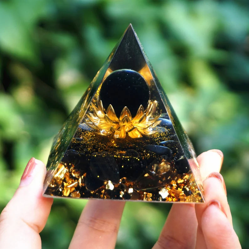 Lotus Flower  Orgone Pyramid,Obsidian